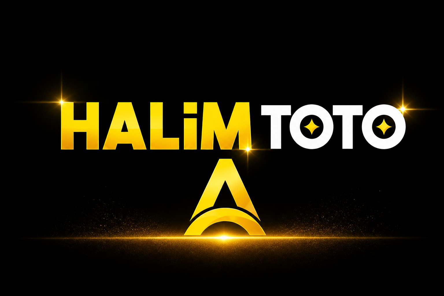 HALIM TOTO: teks HALIM TOTO dan logo A emas.
